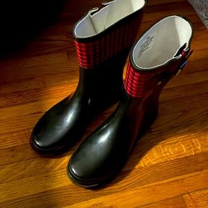 Western Chief pink plaid rain boots mid calf